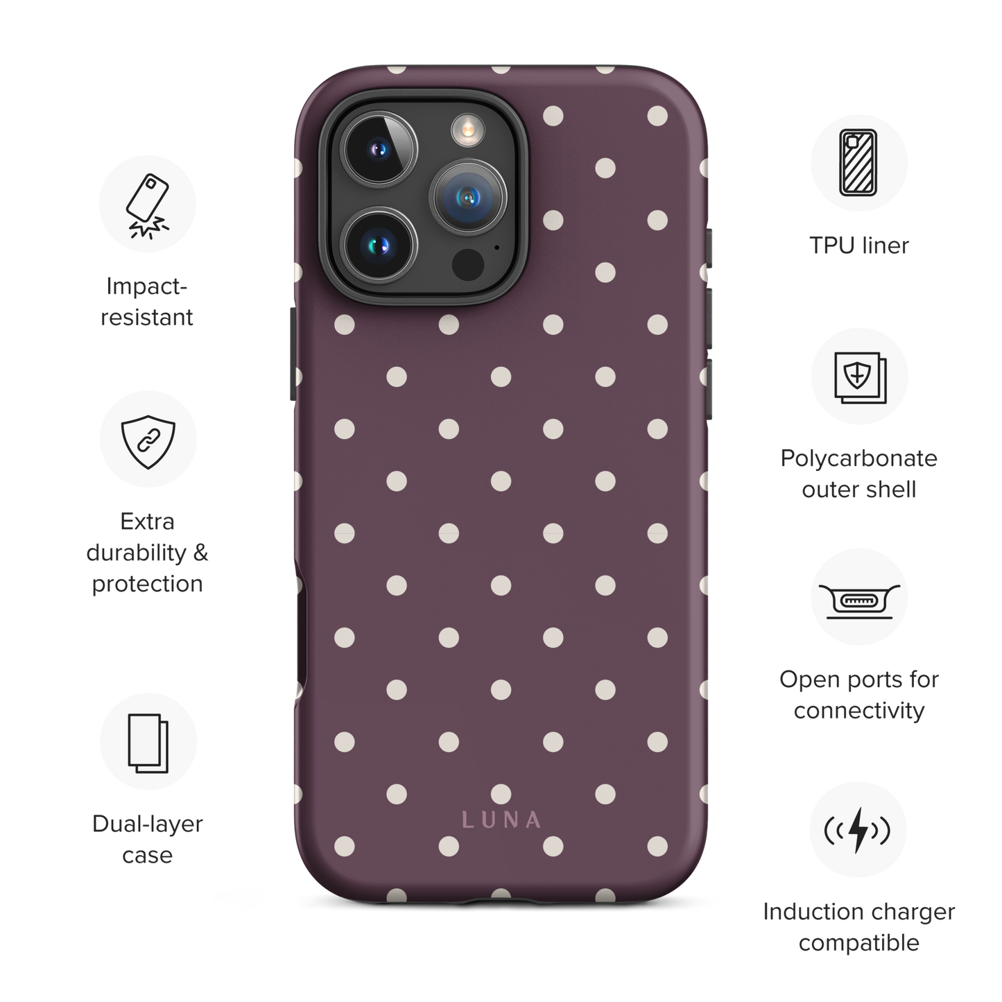Polka Dot Aubergine - Tough Case for iPhone PHONE-CASE Luna