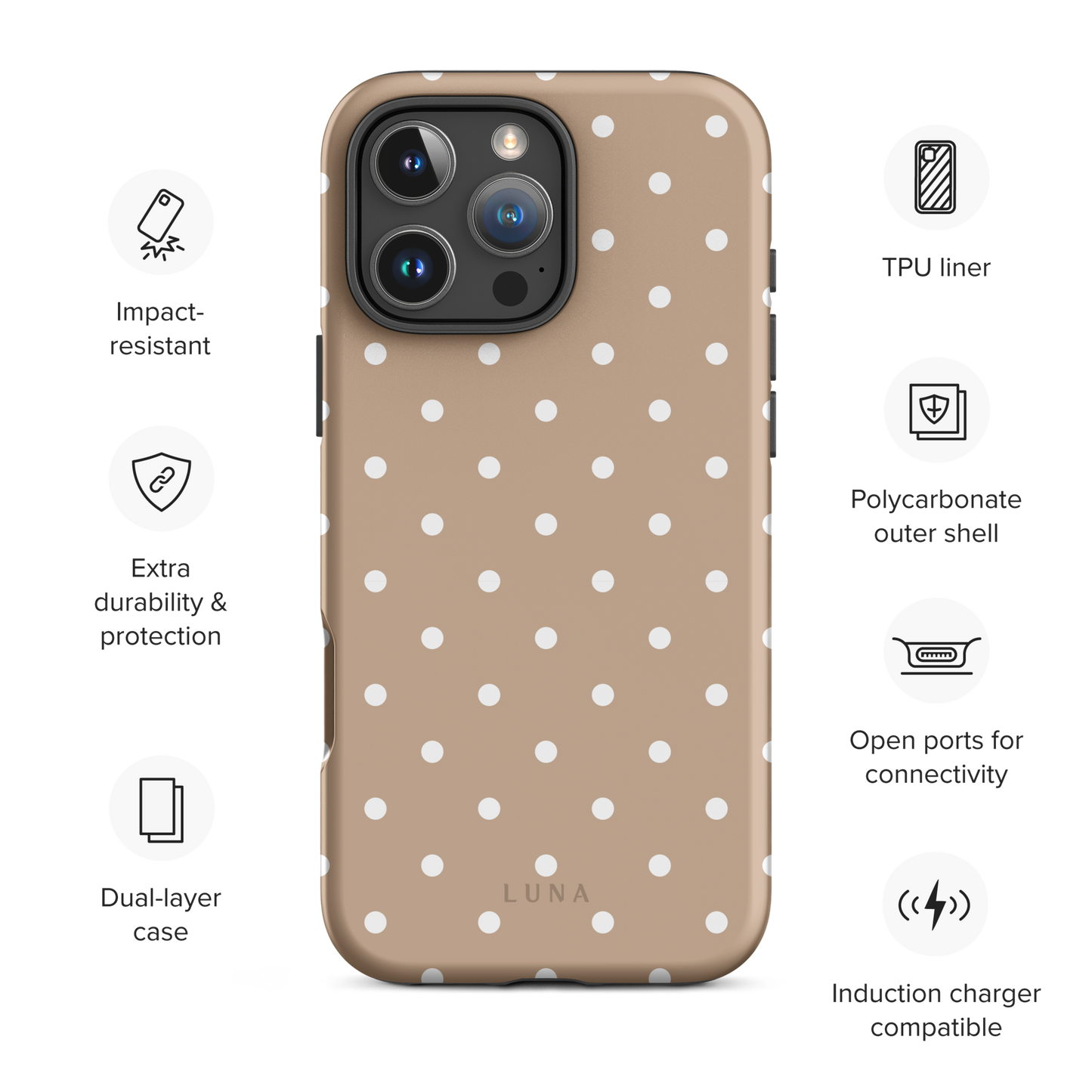 Polka Dot Latte - Tough Case for iPhone PHONE-CASE Luna