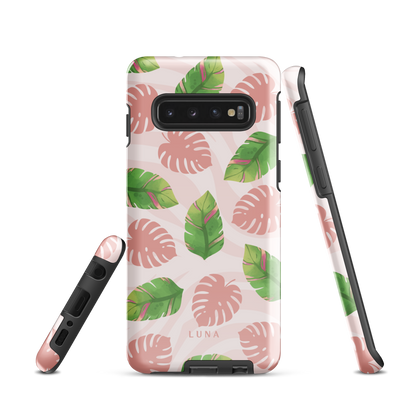 Into the Jungle - Tough case for Samsung®PHONE-CASEInto the Jungle Phone CaseInto The Jungle Phone Case 
Wild meets serene in this lush design. A soft blush tiger print sets the stage, while tropical leaves in vivid greens and pinks weave acrLunaLuna
