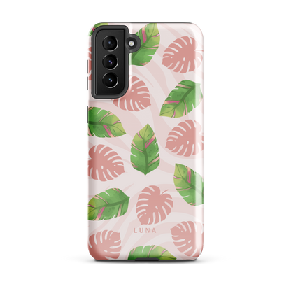 Into the Jungle - Tough case for Samsung®PHONE-CASEInto the Jungle Phone CaseInto The Jungle Phone Case 
Wild meets serene in this lush design. A soft blush tiger print sets the stage, while tropical leaves in vivid greens and pinks weave acrLunaLuna
