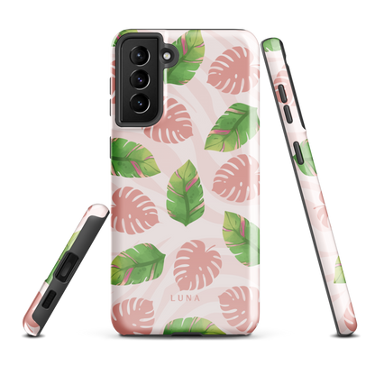 Into the Jungle - Tough case for Samsung®PHONE-CASEInto the Jungle Phone CaseInto The Jungle Phone Case 
Wild meets serene in this lush design. A soft blush tiger print sets the stage, while tropical leaves in vivid greens and pinks weave acrLunaLuna