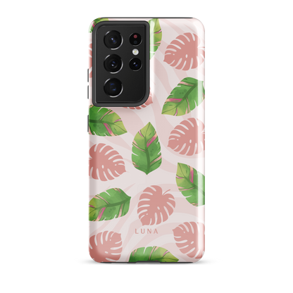 Into the Jungle - Tough case for Samsung®PHONE-CASEInto the Jungle Phone CaseInto The Jungle Phone Case 
Wild meets serene in this lush design. A soft blush tiger print sets the stage, while tropical leaves in vivid greens and pinks weave acrLunaLuna
