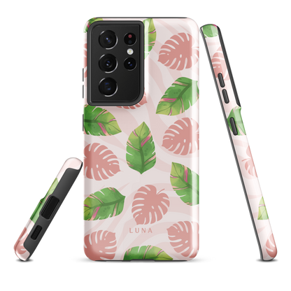 Into the Jungle - Tough case for Samsung®PHONE-CASEInto the Jungle Phone CaseInto The Jungle Phone Case 
Wild meets serene in this lush design. A soft blush tiger print sets the stage, while tropical leaves in vivid greens and pinks weave acrLunaLuna