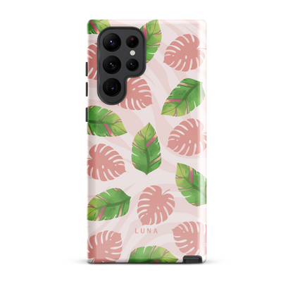 Into the Jungle - Tough case for Samsung®PHONE-CASEInto the Jungle Phone CaseInto The Jungle Phone Case 
Wild meets serene in this lush design. A soft blush tiger print sets the stage, while tropical leaves in vivid greens and pinks weave acrLunaLuna