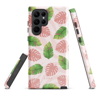 Into the Jungle - Tough case for Samsung®PHONE-CASEInto the Jungle Phone CaseInto The Jungle Phone Case 
Wild meets serene in this lush design. A soft blush tiger print sets the stage, while tropical leaves in vivid greens and pinks weave acrLunaLuna