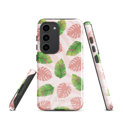 Into the Jungle - Tough case for Samsung®PHONE-CASEInto the Jungle Phone CaseInto The Jungle Phone Case 
Wild meets serene in this lush design. A soft blush tiger print sets the stage, while tropical leaves in vivid greens and pinks weave acrLunaLuna