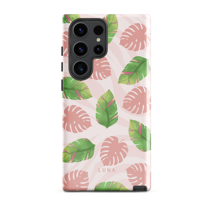 Into the Jungle - Tough case for Samsung®PHONE-CASEInto the Jungle Phone CaseInto The Jungle Phone Case 
Wild meets serene in this lush design. A soft blush tiger print sets the stage, while tropical leaves in vivid greens and pinks weave acrLunaLuna