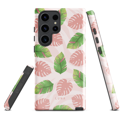 Into the Jungle - Tough case for Samsung®PHONE-CASEInto the Jungle Phone CaseInto The Jungle Phone Case 
Wild meets serene in this lush design. A soft blush tiger print sets the stage, while tropical leaves in vivid greens and pinks weave acrLunaLuna