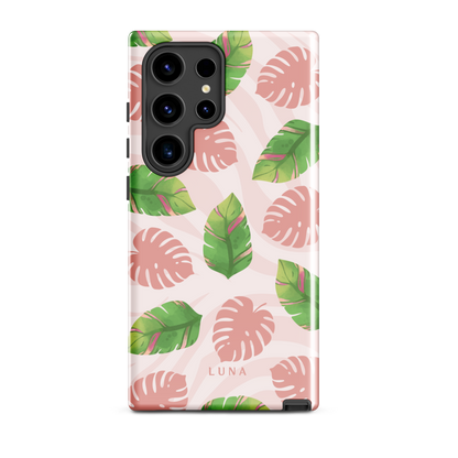 Into the Jungle - Tough case for Samsung®PHONE-CASEInto the Jungle Phone CaseInto The Jungle Phone Case 
Wild meets serene in this lush design. A soft blush tiger print sets the stage, while tropical leaves in vivid greens and pinks weave acrLunaLuna