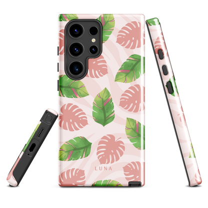 Into the Jungle - Tough case for Samsung®PHONE-CASEInto the Jungle Phone CaseInto The Jungle Phone Case 
Wild meets serene in this lush design. A soft blush tiger print sets the stage, while tropical leaves in vivid greens and pinks weave acrLunaLuna
