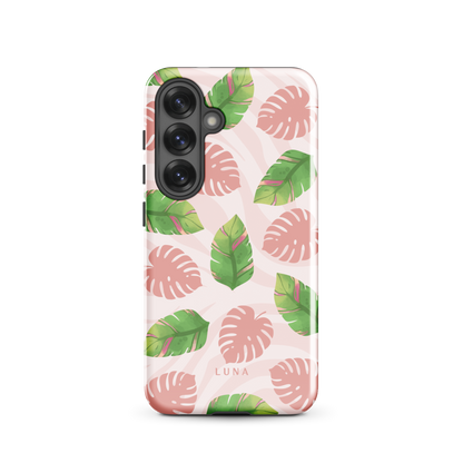 Into the Jungle - Tough case for Samsung®PHONE-CASEInto the Jungle Phone CaseInto The Jungle Phone Case 
Wild meets serene in this lush design. A soft blush tiger print sets the stage, while tropical leaves in vivid greens and pinks weave acrLunaLuna