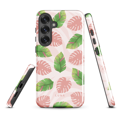 Into the Jungle - Tough case for Samsung®PHONE-CASEInto the Jungle Phone CaseInto The Jungle Phone Case 
Wild meets serene in this lush design. A soft blush tiger print sets the stage, while tropical leaves in vivid greens and pinks weave acrLunaLuna