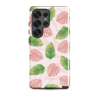Into the Jungle - Tough case for Samsung®PHONE-CASEInto the Jungle Phone CaseInto The Jungle Phone Case 
Wild meets serene in this lush design. A soft blush tiger print sets the stage, while tropical leaves in vivid greens and pinks weave acrLunaLuna