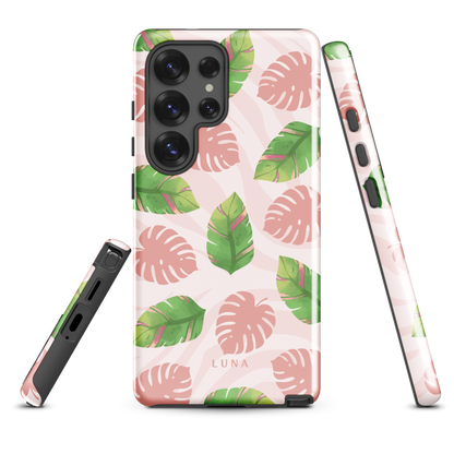 Into the Jungle - Tough case for Samsung®PHONE-CASEInto the Jungle Phone CaseInto The Jungle Phone Case 
Wild meets serene in this lush design. A soft blush tiger print sets the stage, while tropical leaves in vivid greens and pinks weave acrLunaLuna