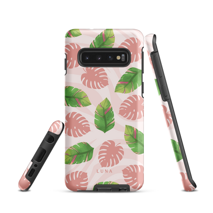 Into the Jungle - Tough case for Samsung®PHONE-CASEInto the Jungle Phone CaseInto The Jungle Phone Case 
Wild meets serene in this lush design. A soft blush tiger print sets the stage, while tropical leaves in vivid greens and pinks weave acrLunaLuna