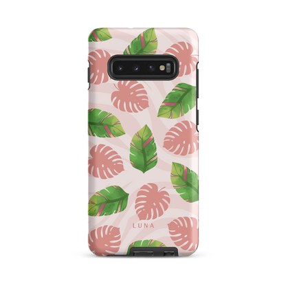 Into the Jungle - Tough case for Samsung®PHONE-CASEInto the Jungle Phone CaseInto The Jungle Phone Case 
Wild meets serene in this lush design. A soft blush tiger print sets the stage, while tropical leaves in vivid greens and pinks weave acrLunaLuna