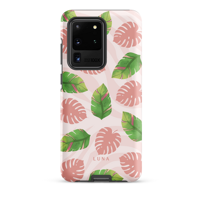 Into the Jungle - Tough case for Samsung®PHONE-CASEInto the Jungle Phone CaseInto The Jungle Phone Case 
Wild meets serene in this lush design. A soft blush tiger print sets the stage, while tropical leaves in vivid greens and pinks weave acrLunaLuna