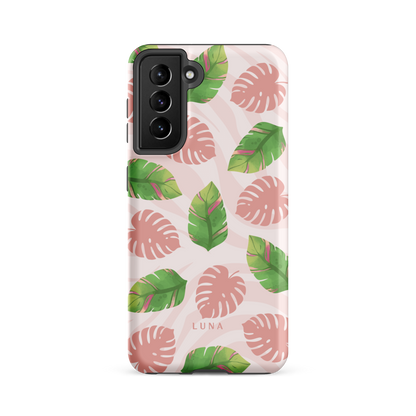 Into the Jungle - Tough case for Samsung®PHONE-CASEInto the Jungle Phone CaseInto The Jungle Phone Case 
Wild meets serene in this lush design. A soft blush tiger print sets the stage, while tropical leaves in vivid greens and pinks weave acrLunaLuna