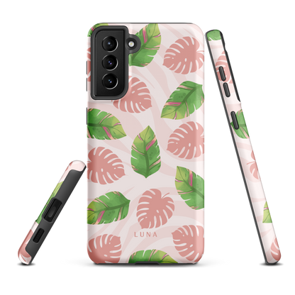 Into the Jungle - Tough case for Samsung®PHONE-CASEInto the Jungle Phone CaseInto The Jungle Phone Case 
Wild meets serene in this lush design. A soft blush tiger print sets the stage, while tropical leaves in vivid greens and pinks weave acrLunaLuna