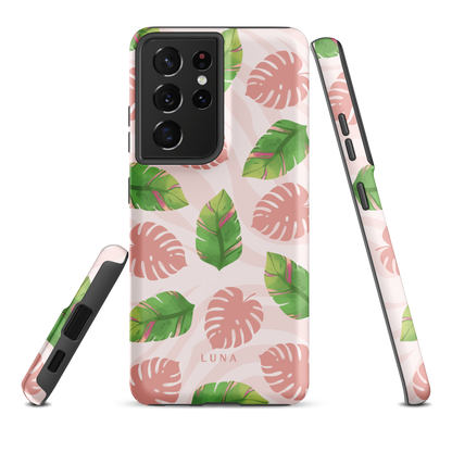 Into the Jungle - Tough case for Samsung®PHONE-CASEInto the Jungle Phone CaseInto The Jungle Phone Case 
Wild meets serene in this lush design. A soft blush tiger print sets the stage, while tropical leaves in vivid greens and pinks weave acrLunaLuna