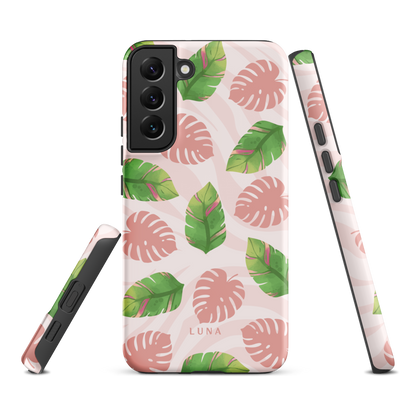 Into the Jungle - Tough case for Samsung®PHONE-CASEInto the Jungle Phone CaseInto The Jungle Phone Case 
Wild meets serene in this lush design. A soft blush tiger print sets the stage, while tropical leaves in vivid greens and pinks weave acrLunaLuna
