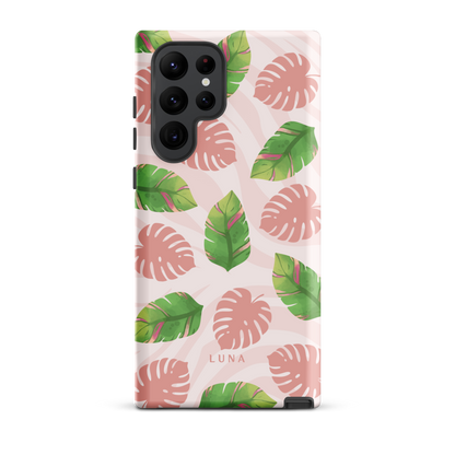 Into the Jungle - Tough case for Samsung®PHONE-CASEInto the Jungle Phone CaseInto The Jungle Phone Case 
Wild meets serene in this lush design. A soft blush tiger print sets the stage, while tropical leaves in vivid greens and pinks weave acrLunaLuna