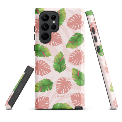 Into the Jungle - Tough case for Samsung®PHONE-CASEInto the Jungle Phone CaseInto The Jungle Phone Case 
Wild meets serene in this lush design. A soft blush tiger print sets the stage, while tropical leaves in vivid greens and pinks weave acrLunaLuna