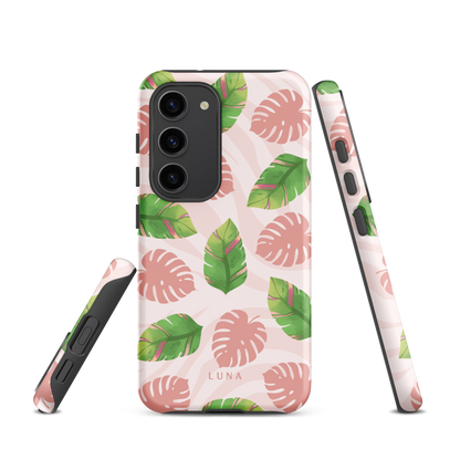 Into the Jungle - Tough case for Samsung®PHONE-CASEInto the Jungle Phone CaseInto The Jungle Phone Case 
Wild meets serene in this lush design. A soft blush tiger print sets the stage, while tropical leaves in vivid greens and pinks weave acrLunaLuna