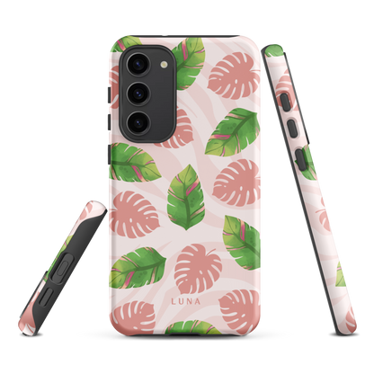 Into the Jungle - Tough case for Samsung®PHONE-CASEInto the Jungle Phone CaseInto The Jungle Phone Case 
Wild meets serene in this lush design. A soft blush tiger print sets the stage, while tropical leaves in vivid greens and pinks weave acrLunaLuna