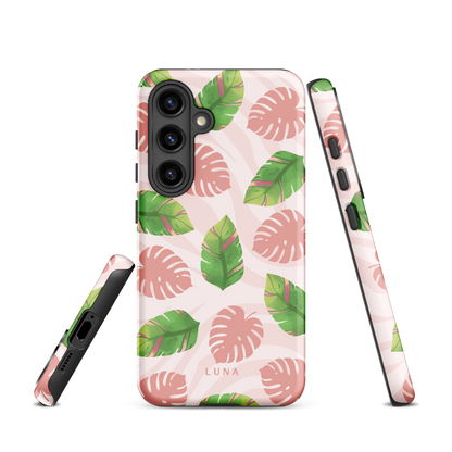Into the Jungle - Tough case for Samsung®PHONE-CASEInto the Jungle Phone CaseInto The Jungle Phone Case 
Wild meets serene in this lush design. A soft blush tiger print sets the stage, while tropical leaves in vivid greens and pinks weave acrLunaLuna