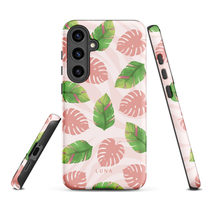 Into the Jungle - Tough case for Samsung®PHONE-CASEInto the Jungle Phone CaseInto The Jungle Phone Case 
Wild meets serene in this lush design. A soft blush tiger print sets the stage, while tropical leaves in vivid greens and pinks weave acrLunaLuna