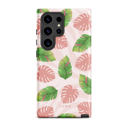 Into the Jungle - Tough case for Samsung®PHONE-CASEInto the Jungle Phone CaseInto The Jungle Phone Case 
Wild meets serene in this lush design. A soft blush tiger print sets the stage, while tropical leaves in vivid greens and pinks weave acrLunaLuna