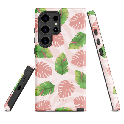 Into the Jungle - Tough case for Samsung®PHONE-CASEInto the Jungle Phone CaseInto The Jungle Phone Case 
Wild meets serene in this lush design. A soft blush tiger print sets the stage, while tropical leaves in vivid greens and pinks weave acrLunaLuna